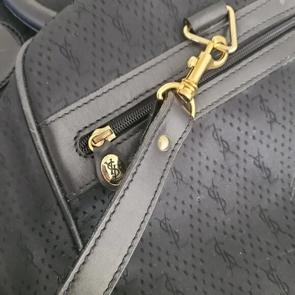 Yves Saint Laurent YSL Travel Bag Black Canvas Leather Duffle Shoulder Bag - Picture 3 of 12